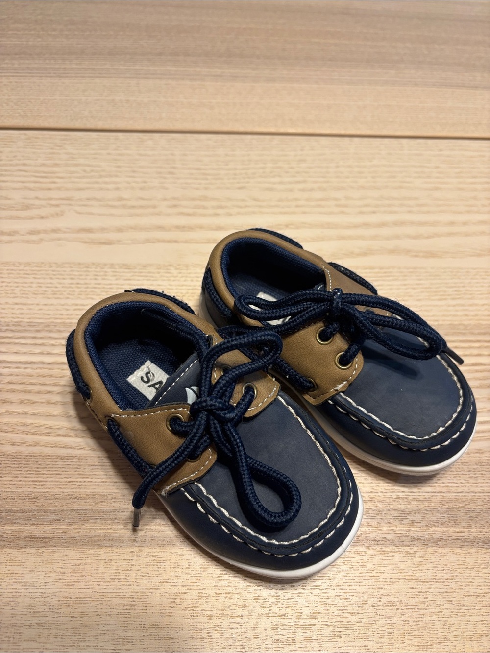 Toddler Navy and Tan Lace-Up Dress Boat Shoes